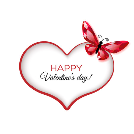 Happy Valentine's Day Greeting card with ruby butterflyのイラスト素材