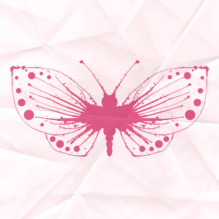 Butterfly-blot on crumpled paper. Vector illustrationのイラスト素材