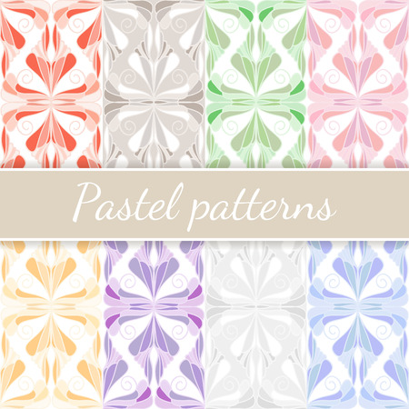 Pastel seamless patterns set. Vector illustration for backgrounds, textile, etcのイラスト素材