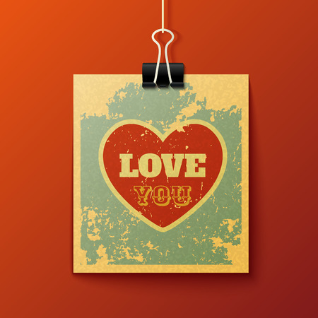 Hanging Love You Textured Retro Card. Vector Designのイラスト素材