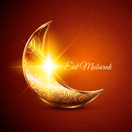 Golden Moon for Muslim Community Festival Eid Mubarak on Dark Background. Vector Designのイラスト素材