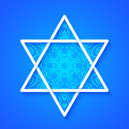 Star of David with Decorative Pattern on Blue Background. Vector Illustrationのイラスト素材