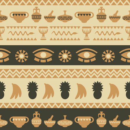 African Tribal Seamless Pattern. Ethnic ornament with different elements. Vector design for prints, backgrounds, textileのイラスト素材