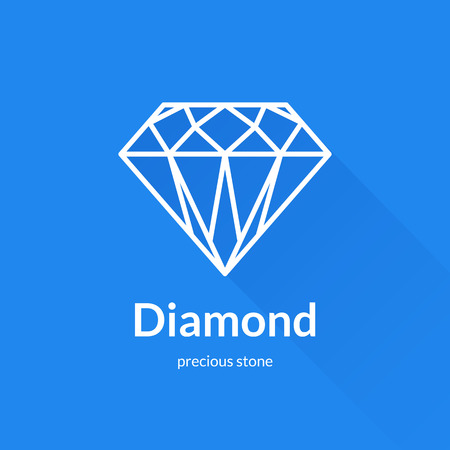 Faceted diamond shape icon element. Trendy flat design. Geometric vector thin line icon with long shadowのイラスト素材