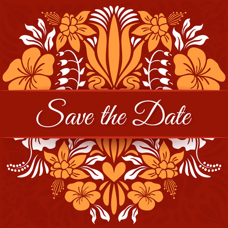 Save the Date Vector Card with flowers. Floral elegant designのイラスト素材