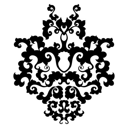 Ornamental floral damask element. Black symmetric scrolls on white backgroundのイラスト素材