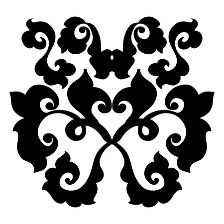 Ornamental floral damask element. Black symmetric scrolls on white backgroundのイラスト素材