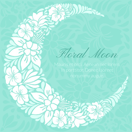 Floral design decorated crescent moon. Light vector illustrationのイラスト素材