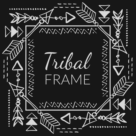 Vector Abstract Tribal Frame with doodle hand drawn arrows. Ethnic design for creative cards and backgroundsのイラスト素材