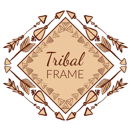 Vector Abstract Tribal Frame with doodle hand drawn arrows. Ethnic design for creative cards and backgroundsのイラスト素材