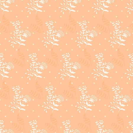 Vector Floral Pattern with blooming flowers and feathers. Seamless hand drawn doodle background for textile or wallpaperのイラスト素材