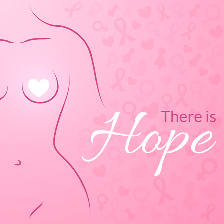 Breast Cancer Awareness Month Campaign Background with woman's body silhouette and lettering Hope. Vector illustrationのイラスト素材