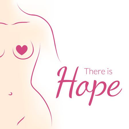 Breast Cancer Awareness Month Campaign Background with woman's body silhouette and lettering Hope. Vector illustrationのイラスト素材