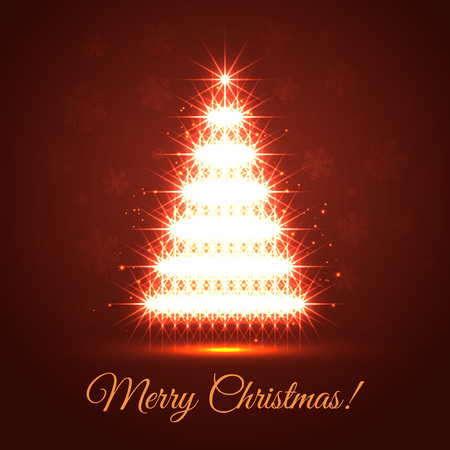 Illuminated Christmas Tree with lettering Merry Christmas. background for holiday greetingsのイラスト素材