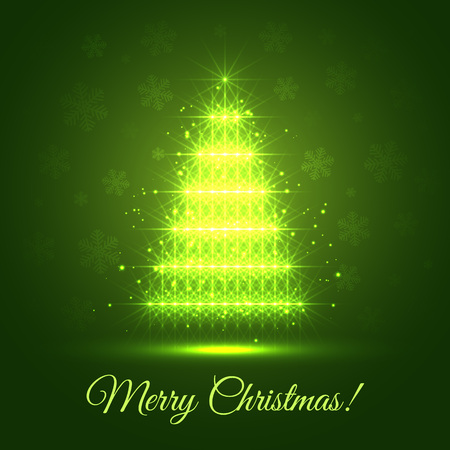 Illuminated Christmas Tree with lettering Merry Christmas. background for holiday greetingsのイラスト素材