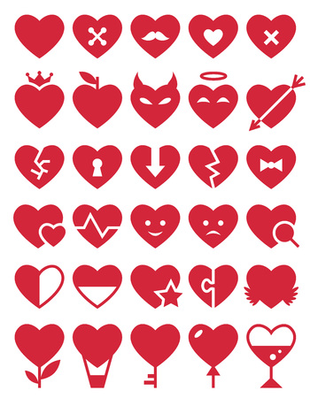 Heart Icon Set. Vector romantic symbols. Flat style silhouettesのイラスト素材