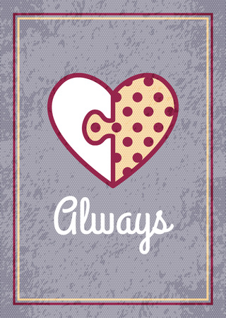 Happy Valentines Day and Wedding card. Vector retro design with heart symbol and lettering alwaysのイラスト素材