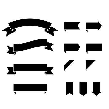 Ribbons Black Silhouettes Set. Vector blank templates isolated on whiteのイラスト素材