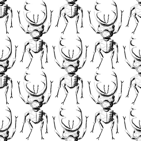 Hand drawn Sketch Beetles Seamless Pattern. Art wallpaper with insects for prints or other creative design. Vintage style backgroundのイラスト素材