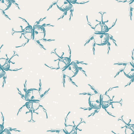 Hand drawn Sketch Beetles Seamless Pattern. Art wallpaper with insects for prints or other creative design. Vintage style backgroundのイラスト素材