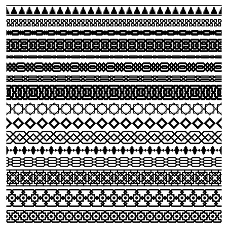 Islamic seamles vector line border set. Geometric repeated horizontally ornament for frame designのイラスト素材