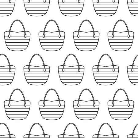 Woman Bags Seamless Pattern. Tiled vector background with women handbag fashion accessories. Simple contour striped bags on whiteのイラスト素材