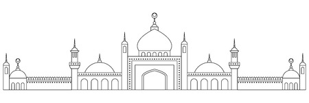 Line art Mosque Landscape Silhouette isolated on white. Vector elements for headers designのイラスト素材