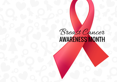 Breast Cancer Awareness Month Poster. Vector white background with pink ribbonのイラスト素材