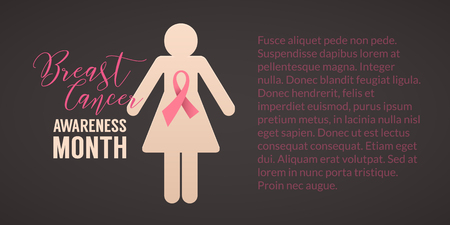 Breast Cancer October Awareness Month Campaign Background with paper girl silhouette and pink ribbon symbol. Vector illustrationのイラスト素材
