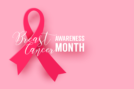 Pink ribbon symbol of breast cancer october awareness month campaign. Vector background with place for textのイラスト素材