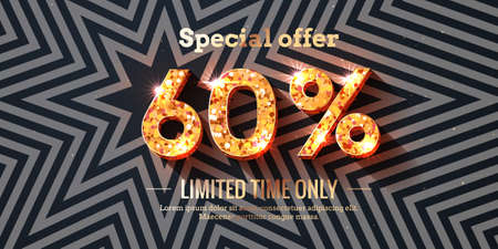 60 Percent Sale Background with golden glowing numbers
