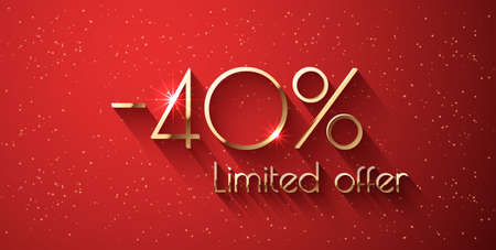40 Percent Offer Background with golden shining numbers