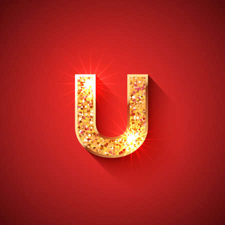 Glowing Golden Letter Y on red colored background. English alphabet. For decoration of any holidays, sale offers, birthday, new year, christmas or casino designs.のイラスト素材