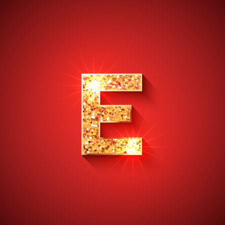 Glowing Golden Letter L on red colored background. English alphabet. For decoration of any holidays, sale offers, birthday, new year, christmas or casino designs.のイラスト素材