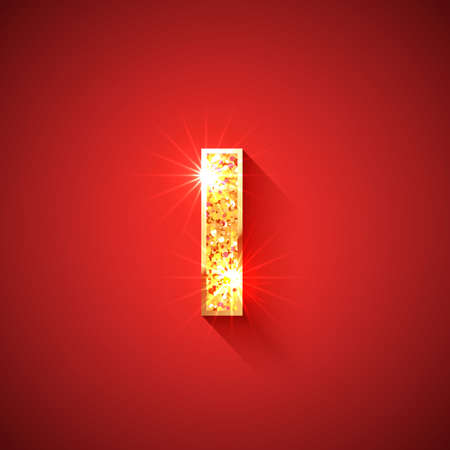 Glowing Golden Letter L on red colored background. English alphabet. For decoration of any holidays, sale offers, birthday, new year, christmas or casino designs.のイラスト素材