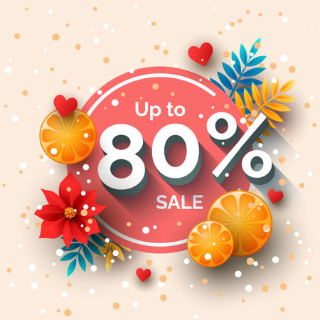 Up to 80% percent sale banner template design. Vector holiday discount illustrationのイラスト素材