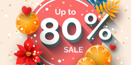 Up to 80% percent sale banner template design. Vector holiday discount illustrationのイラスト素材