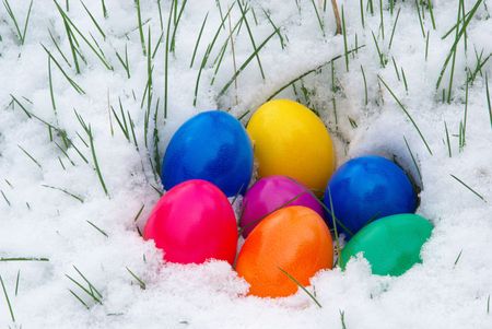 easter eggs in snow