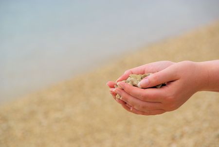 hand with stonesの写真素材