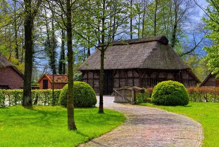 Neuenburg Park with old houses in East Frisiansのeditorial素材