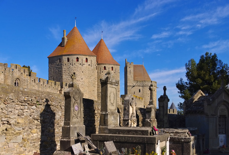 Castle of Carcassonne and cemetary in southern  Franceのeditorial素材