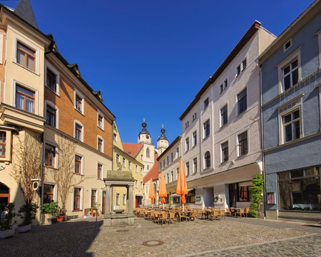 Wittenberg in Germany, square Holzmarkt and Parish Church of St. Mary'sのeditorial素材