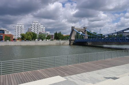 Breslau Grunwaldzki Bridge and river Oderの写真素材