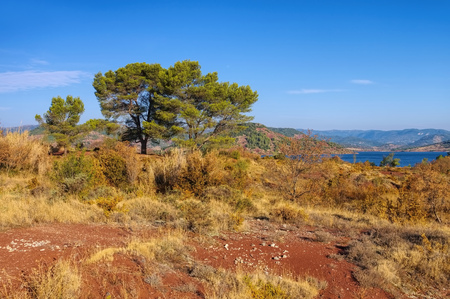 Lac du Salagou in France, Languedoc-Roussillonの写真素材