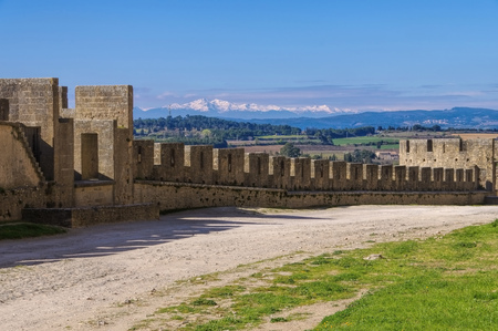 Castle of Carcassonne and Pic du Canigou in southern  Franceのeditorial素材
