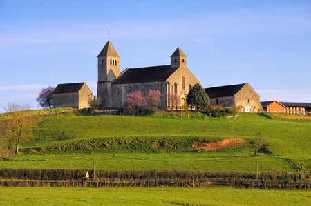 romanesque Sigy le Chatel church in Burgundy, Franceの写真素材