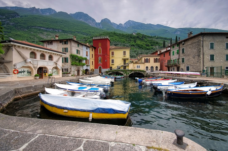 Cassone di Malcesine harbour on Lake Garda in Italyのeditorial素材