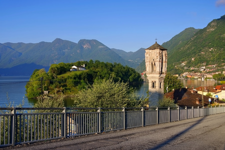 Ossuccio church Santa Maria Maddalena on Lake Como, Lombardy in Italyの写真素材