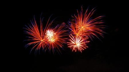 big fireworks, beautiful sparks in night, celebrate new yearの写真素材