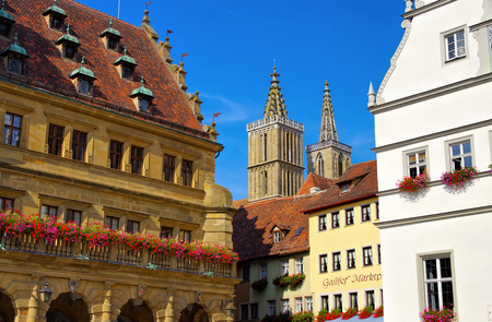 Rothenburg in Germany, town hall and churchの写真素材